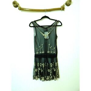 NWT Lithe Anthropologie Gatsby Black and Cream Sheer Dress 6 vintage